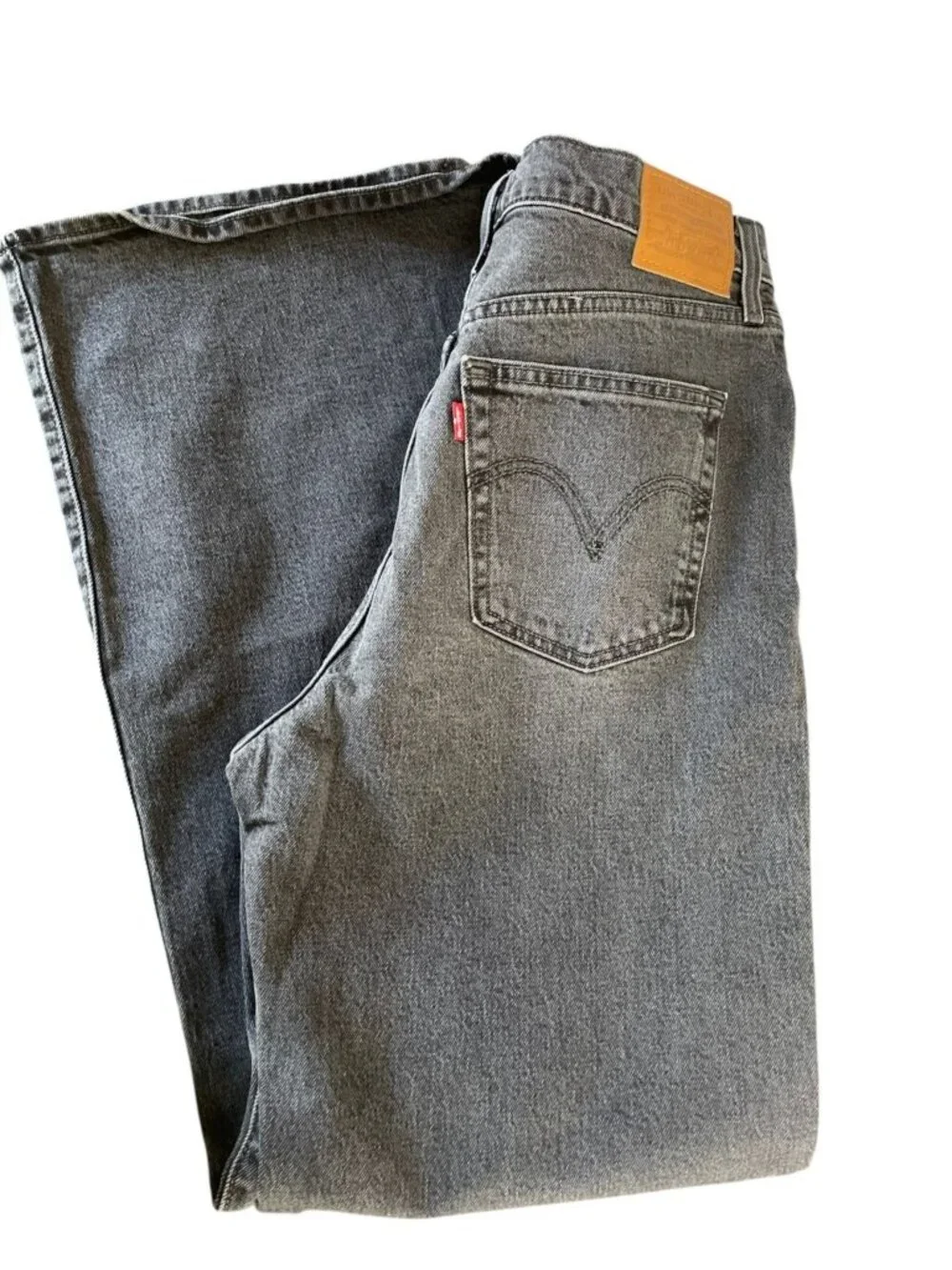 Levi's Ribcage Bell Jeans Black Denim Super High Rise Flare Leg Cotton SZ 31 32" - Picture 4 of 13